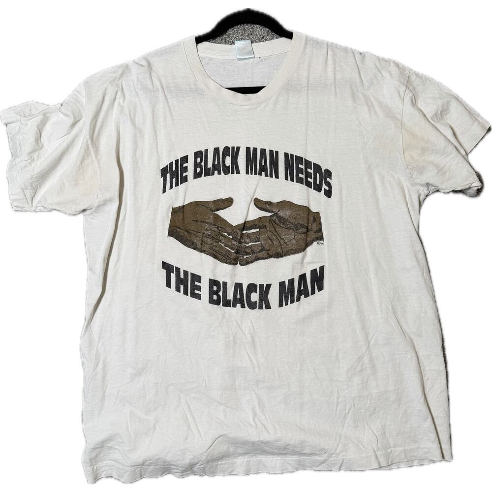 Vintage “The Black Man Needs The Black Man” Graphic T-Shirt – White – XXL